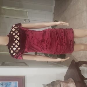 AC Signature s/m crushed red velvet cut out yoke ultra mini stretchy party dress